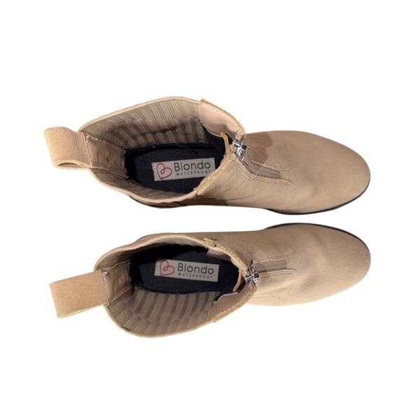 NWOB Blondo Demaria Waterproof Beige Suede Zip Front Boots Lug Sole Size 7.5 - Picture 9 of 12